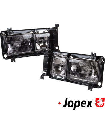 Headlight set, square, smoked, complete with projector and frame, with E-mark, left/right. For LHD