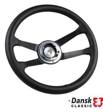 Steering wheel, RS/RSR style, leather black, Ø380 mm (15), without horn button. Can only be used with hockey puck horn buttom