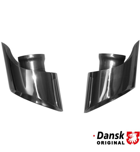 Tail pipe set, left/right, angle cut to follow the bumper shape. Made of polished stainless steel
