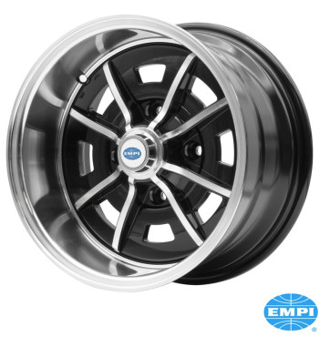 Alu wheel, Sprintstar, gloss black with polished lip and 8 spokes, 8x15, 4x130, 3 3/4 back spacing