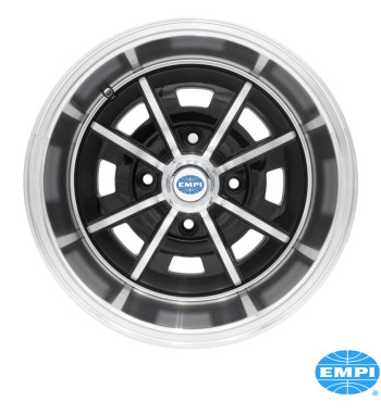 Alu wheel, Sprintstar, gloss black with polished lip and 8 spokes, 8x15, 4x130, 3 3/4 back spacing