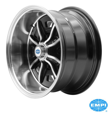 Alu wheel, Sprintstar, gloss black with polished lip and 8 spokes, 8x15, 4x130, 3 3/4 back spacing