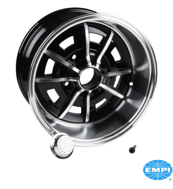 Alu wheel, Sprintstar, gloss black with polished lip and 8 spokes, 8x15, 4x130, 3 3/4 back spacing