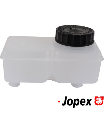 Brake fluid reservoir including black cap. For models with dual circuit brake system without brake booster