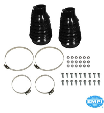 Axle boot set for CV joint with clamps and hardware, Deluxe, rear, for swing axle, black, 2 pieces