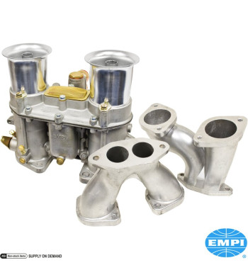 Dual Street Sleeper carburettor kit, 48 EPC, with intake manifolds and air cleaners. Fits under the engine lid