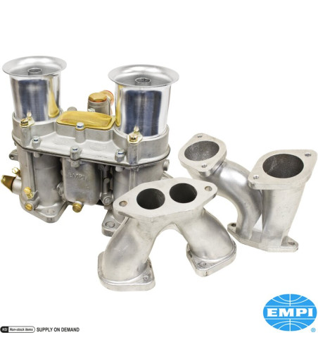 Dual Street Sleeper carburettor kit, 48 EPC, with intake manifolds and air cleaners. Fits under the engine lid