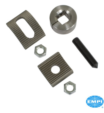 Front axle beam adjuster. The adjuster can be welded in place to raise or lower the ride height. Fits vehicles with link pin