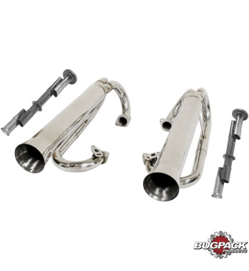 Exhaust system rear with inserts, Dual Racing Style. Eliminates heat exchangers. Made of stainless steel