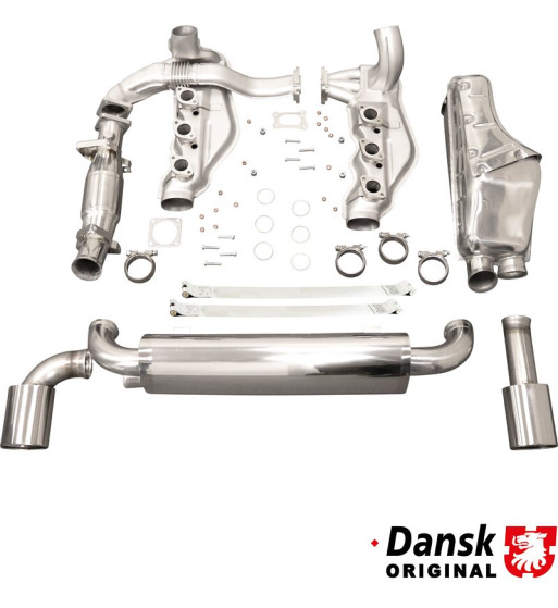 Exhaust set, with two 115x85 mm oval tail pipes. Made of stainless steel. With TÜV on exhaust but not on catalytic converter Exhaust set, with two 115x85 mm oval tail pipes. Made of stainless steel. With TÜV on exhaust but not on catalytic converter
