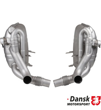 Exhaust set rear, Sport, OE style, with adjustable sound valves. Made of glass bead blasted stainless steel