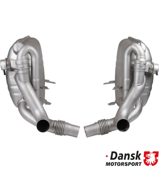 Exhaust set rear, Sport, OE style, with adjustable sound valves. Made of glass bead blasted stainless steel Exhaust set rear, Sport, OE style, with adjustable sound valves. Made of glass bead blasted stainless steel