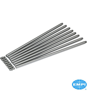 Push rod set with heat treated carbon steel ball tips, overall length 292 mm, Ø9.5 mm, 1.47 mm wall thickness, 8 pieces