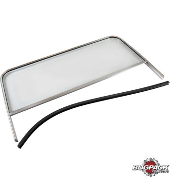 Dune Buggy windshield with polished and anodized aluminium frame. With 16 glass, 42 1/4 frame