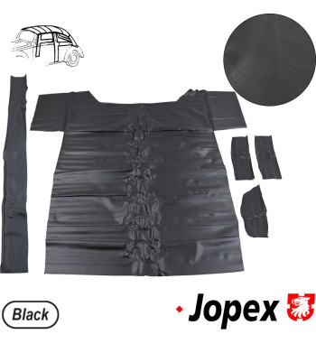 Roof inner liner set, vinyl, black, perforated. Comes complete with door post covers. Not for use on cars with sunroof