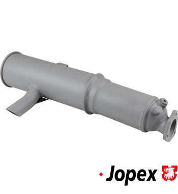 Exhaust rear with catalytic converter. Without gasket (no. 1121200200). Made of steel with grey paint