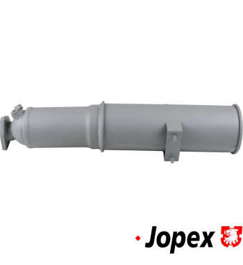 Exhaust rear with catalytic converter. Without gasket (no. 1121200200). Made of steel with grey paint