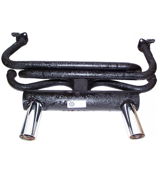 Exhaust system, GT, with two exhaust tips. Made of steel with black paint, tips of chromed steel Exhaust system, GT, with two exhaust tips. Made of steel with black paint, tips of chromed steel
