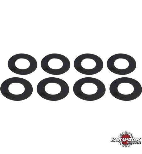 Valve spring shim set, dual, hardened, 0.38 mm, 8 pieces, Bugpack. For setting proper spring installed height
