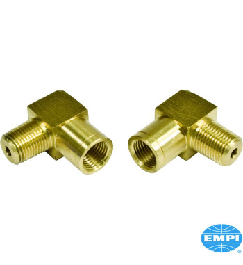 Conversion brake line fitting set, 90 degree male 1/8 NPT to female 10x1 mm bubble flare, 2 pieces