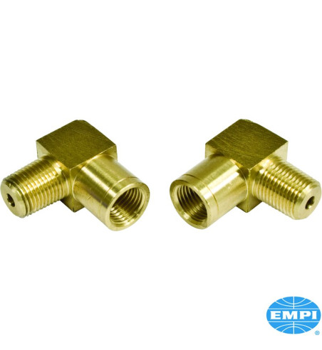 Conversion brake line fitting set, 90 degree male 1/8 NPT to female 10x1 mm bubble flare, 2 pieces