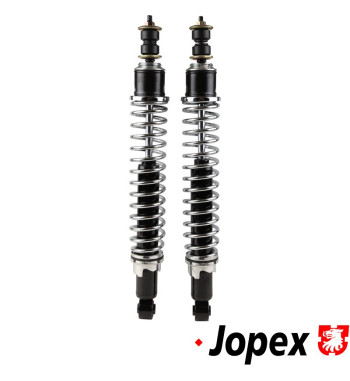 Shock absorber set with chrome springs, front, Heavy Duty, 2 pieces. Multiple-adjustable in hardness