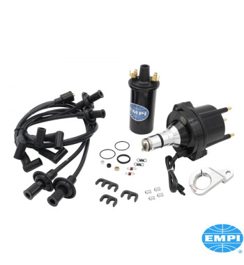 HEI Ignition kit. Includes distributor, coil, spark plug wires, coil mount and distributor clamp
