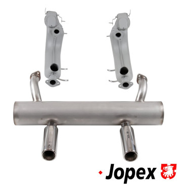 Exhaust set, Performance, with two tail pipes and high performance heat exchangers. Exhaust and tail pipes made of stainless ste