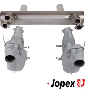 Exhaust set, Performance, with two tail pipes and high performance heat exchangers. Exhaust and tail pipes made of stainless ste