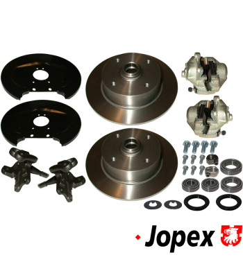 Disc brake conversion set, front, 4x130 mm. The kit includes all the parts you need to convert your VW to disc brakes and lowere