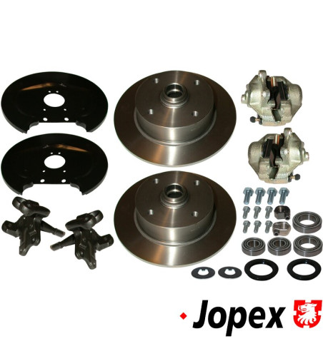 Disc brake conversion set, front, 4x130 mm. The kit includes all the parts you need to convert your VW to disc brakes and lowere