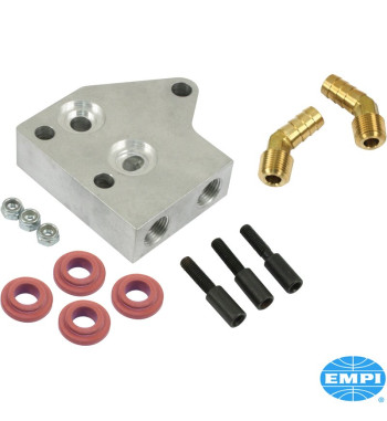 Dual bypass adapter. This adapter allows you to run both your stock oil cooler plus an external cooler and/or remote filter. Min