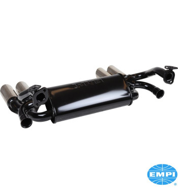 Exhaust system GT, 1 3/8 tubing, with four tail pipes. Including heater hose, gaskets and hardware. Made of steel with black pai