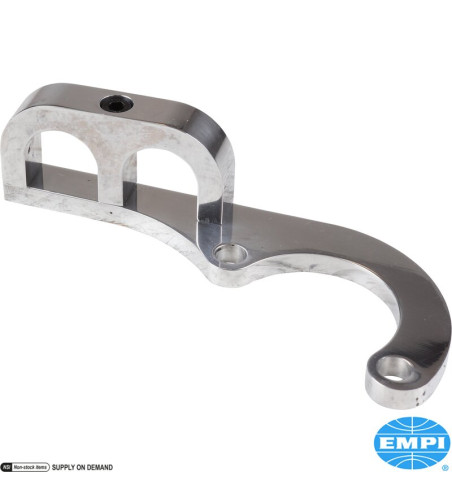 Full flow oil line bracket, Billet Style, polished. Bolts on at exhaust flange and helps protect oil lines from engine and exhau