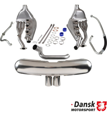 Exhaust set, Sport with two Ø90 mm center tail pipes GT3 Style and Ø41 mm heat exchangers. With pipe set for 3.2L. OEM style wit