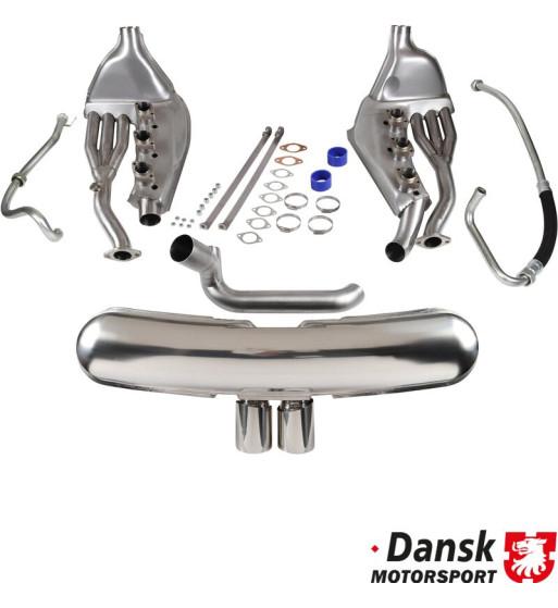 Exhaust set, Sport with two Ø90 mm center tail pipes GT3 Style and Ø41 mm heat exchangers. With pipe set for 3.2L. OEM style wit