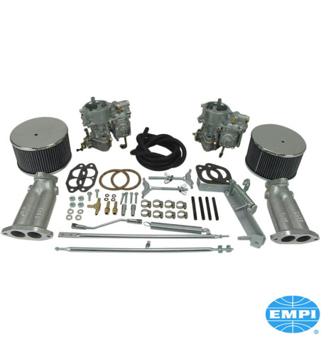 Dual carburettor kit, dual port. Brosol/Solex 40 mm carburettors, with cast manifolds and chrome top air cleaners with washable 