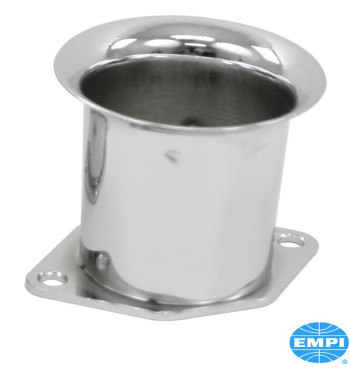 Chrome velocity stack, 2 1/4. Fits all Empi HPMX, IDF Weber and DRLA Dellorto carburettors. Aid in prevention of fuel stand-off 