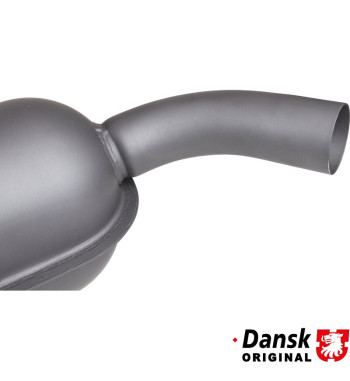 Exhaust rear, with one Ø57 mm tail pipe. Box made of 1.5 mm aluminized steel, tail pipe and inlet of stainless steel. All with g