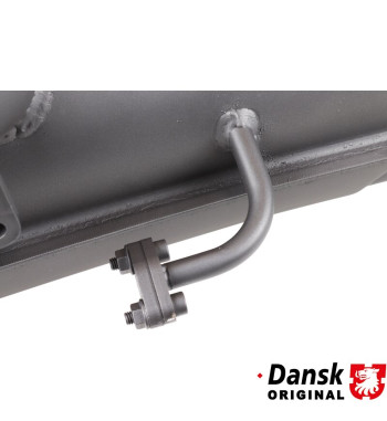 Exhaust rear, with one Ø57 mm tail pipe. Box made of 1.5 mm aluminized steel, tail pipe and inlet of stainless steel. All with g