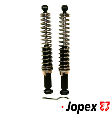 Coil-over shocks set, front/rear. Heavy duty shocks with chrome springs. Three position adjustment allows suspension to be set a