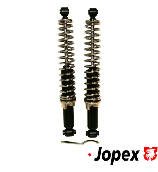 Coil-over shocks set, front/rear. Heavy duty shocks with chrome springs. Three position adjustment allows suspension to be set a Coil-over shocks set, front/rear. Heavy duty shocks with chrome springs. Three position adjustment allows suspension to be set a