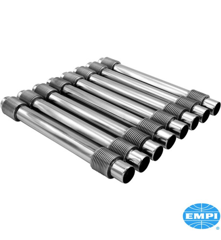 Push rod tube set without seals, 8 pieces. Made of stainless steel. Windage style that extend further into the case to prevent o