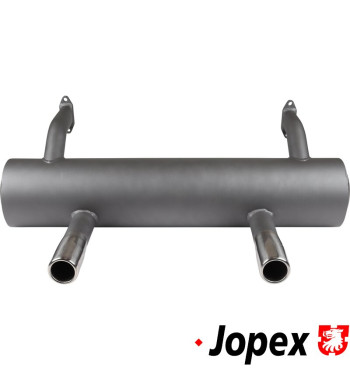 Exhaust rear, Sport, with two tail pipes. For VW Type 1 Beetle with Porsche 356 engine. Made of steel with heat resistant grey p