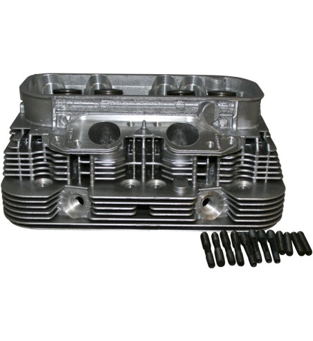 Cylinder head, new, dual port, complete with valves. Inlet valves 39.3x8 mm and exhaust valves 33x8 mm. Spark plug M14x1.25x16 m