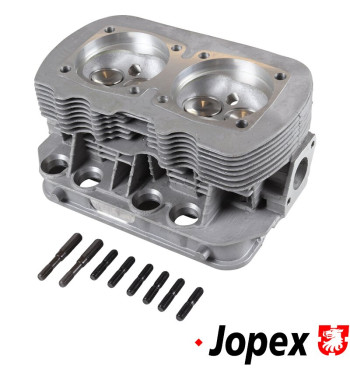 Cylinder head, 040, new, dual port, complete with stainless steel valves. Inlet valves 35.5x8 mm and exhaust valves 32x8 mm. Spa