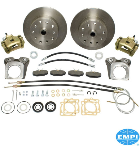 Disc brake conversion set, Deluxe, rear, double drilled, 5x130 with 14x1.5 mm threads and 5x4 3/4 with 12 mm threads, with emerg