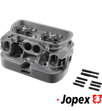 Cylinder head, 040, new, dual port, complete with valves. Inlet valves 35.5x8 mm and exhaust valves 32x8 mm. Spark plug M14x1.25