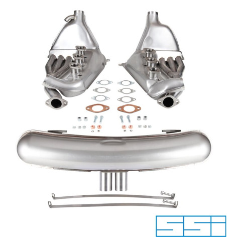 Exhaust set, Sport, with two center Ø63 mm GT3 tail pipes. Including Big Bore heat exchanger with Ø41 mm tubes. For 2.7/3.0 mode