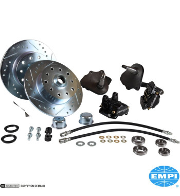 Disc brake conversion set, front, with drop spindle, 5x130, with black powder coated calipers, for ball joint, Wilwood. The kit 